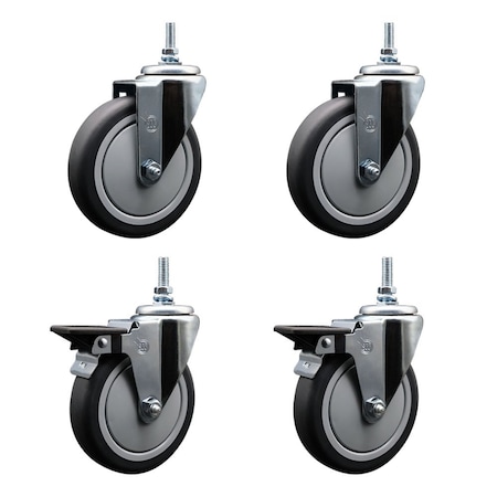 Service Caster 5 Inch Thermoplastic Rubber 38 Inch Threaded Stem Caster Set 2 Brakes SCC SCC-TS20S514-TPRB-381615-2-PLB-2